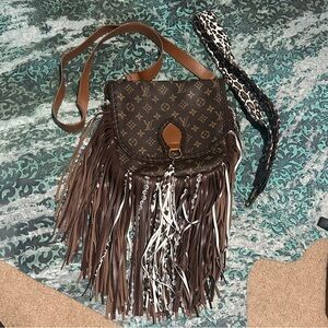 Brown Fringe Designer Crossbody Bag